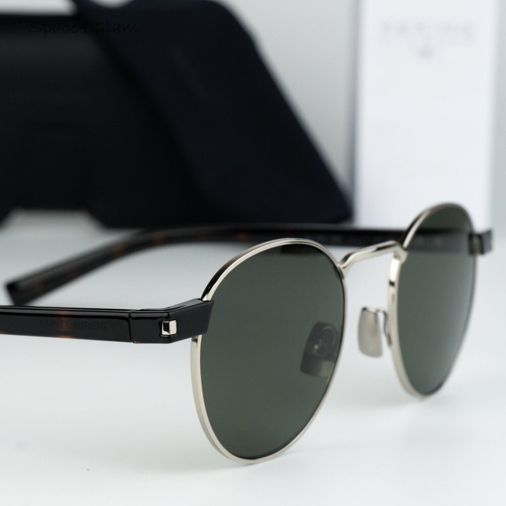 BRAND NEW Saint Laurent SL707 001 Silver Havana Grey Oval Unisex Sunglasses